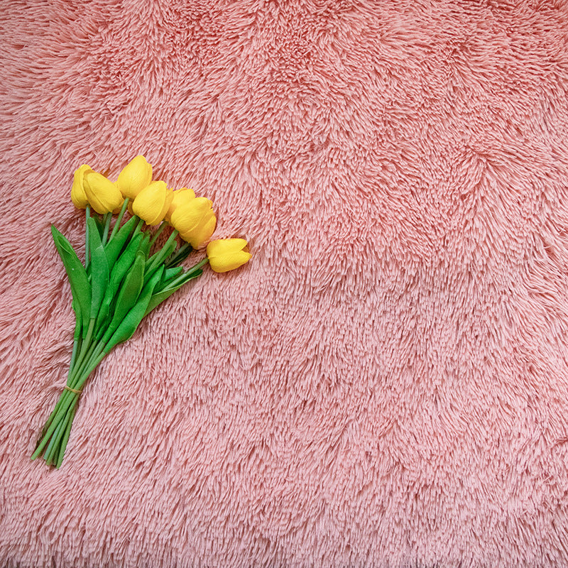 Faux Fur Makeup Prop Mat featuring a soft texture with yellow flower bouquet for styling photoshoots