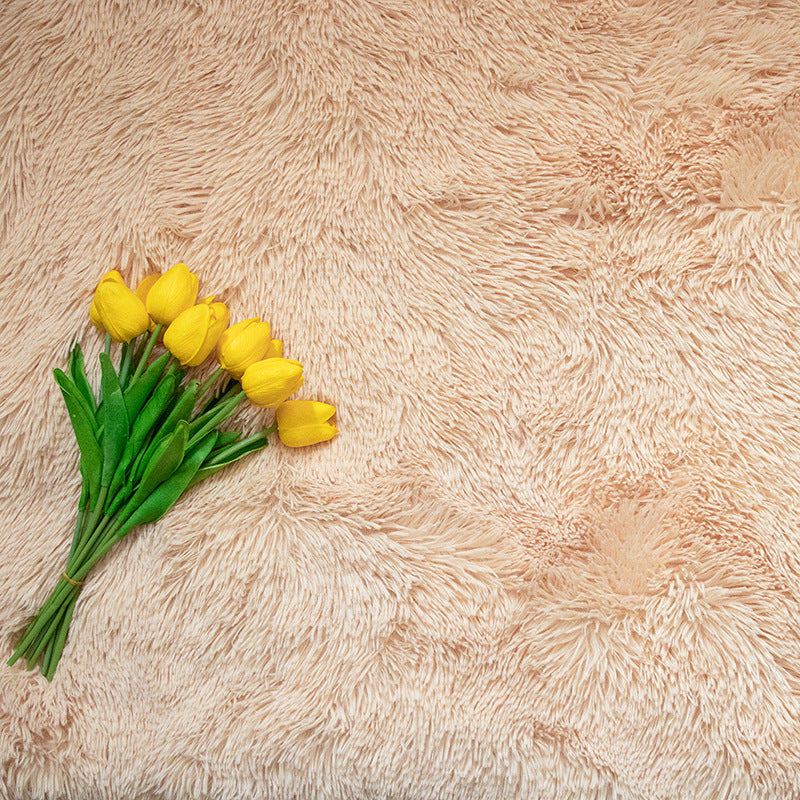 Faux Fur Makeup Prop Mat with Yellow Tulips for Professional Photography and Makeup Display