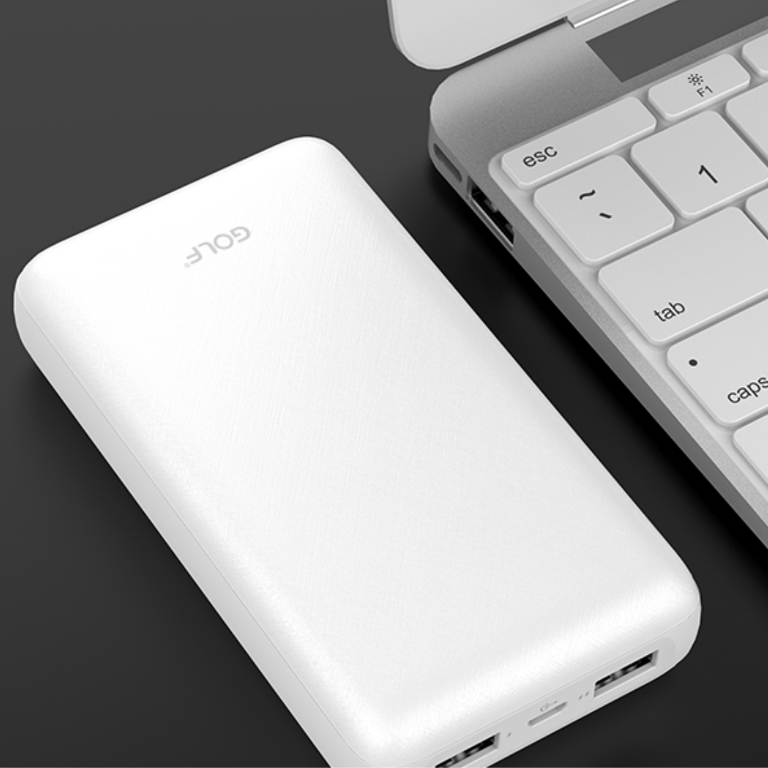 VMIDirect white power bank with dual USB ports and LED battery indicator for portable charging