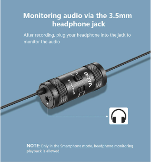 Boya BY-M1 Pro II 6m Clip-On Lavalier Condenser Microphone with 1/4 Inches Adapter