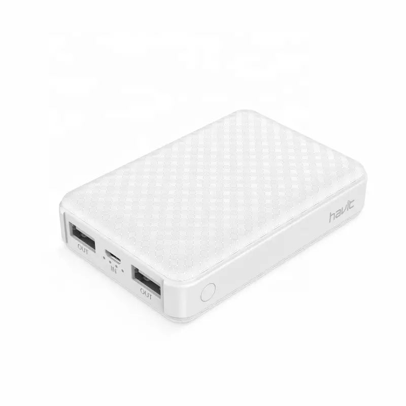 VMIDirect 10000mAh Power Bank in white with dual USB output ports for fast charging