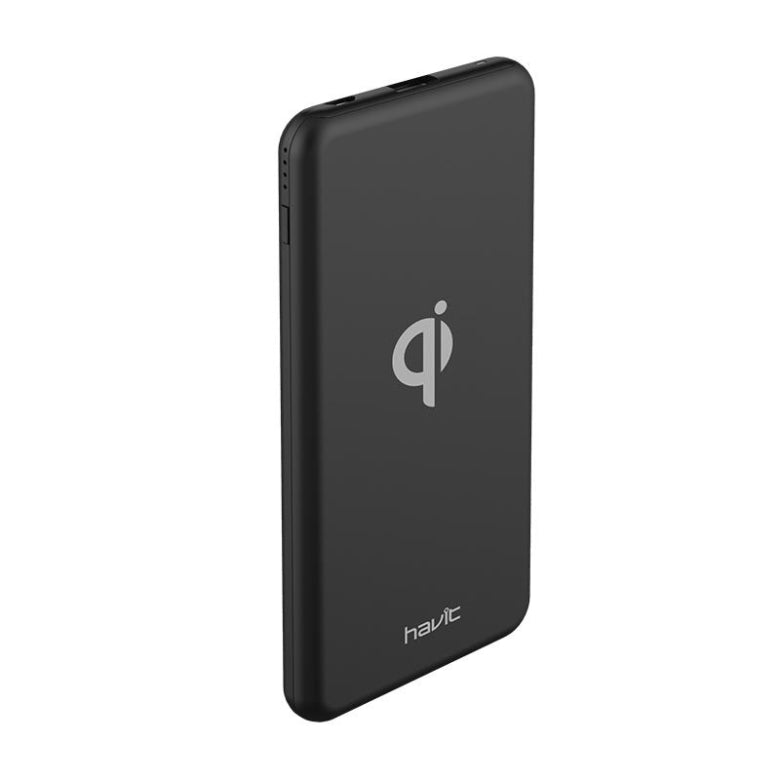 Black Havit 10000mAh Power Bank with Qi Wireless Charging Capability for Fast Device Charging