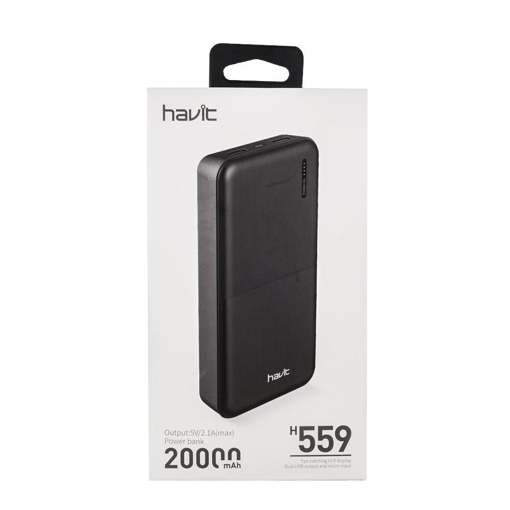 Havit 20000mAh Power Bank in Black with Dual USB Ports and Sleek Design