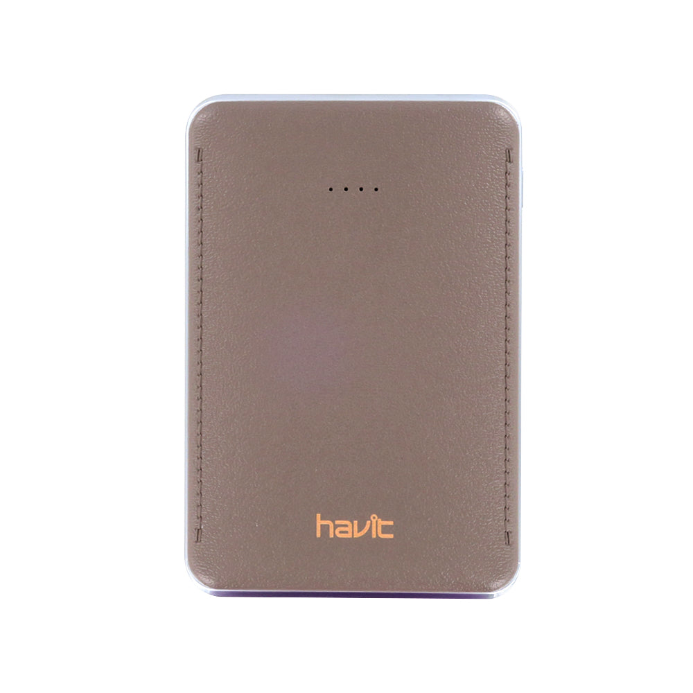 Havit 5000mAh Power Bank in brown with LED indicator and slim design for portable charging