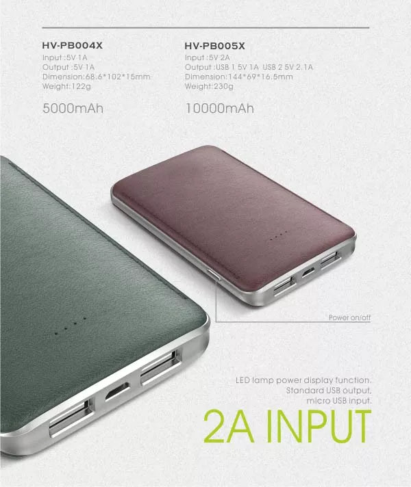 VMIDirect 5000mAh Power Bank with dual USB ports and LED power display, compact and portable design