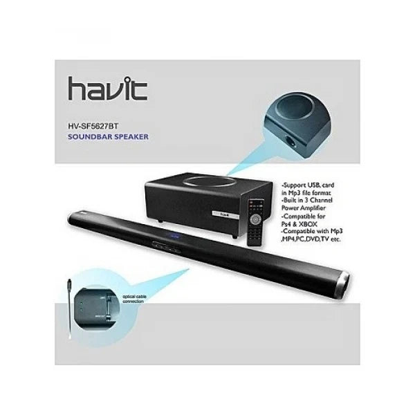 Havit HV-SF627BT Bluetooth Sound Bar with Remote and USB support for easy audio streaming