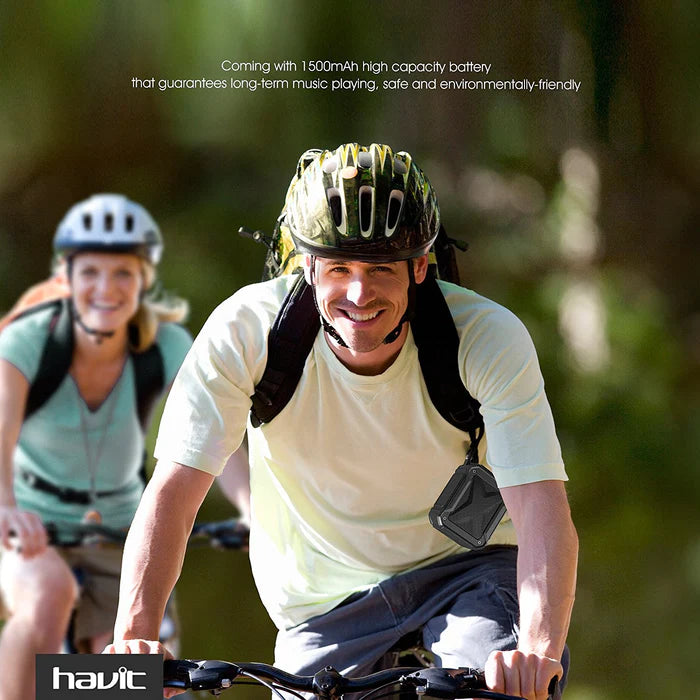 Havit Bluetooth Speaker with 1500mAh battery, ideal for outdoor activities like cycling