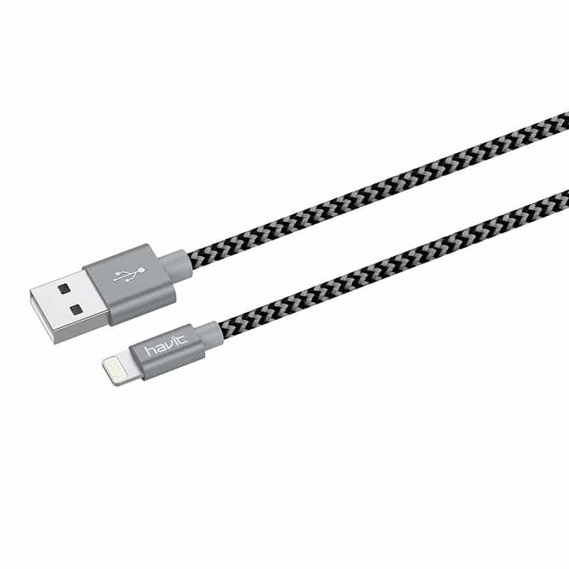 Braided Lightning Cable in black and gray design for fast charging and data transfer