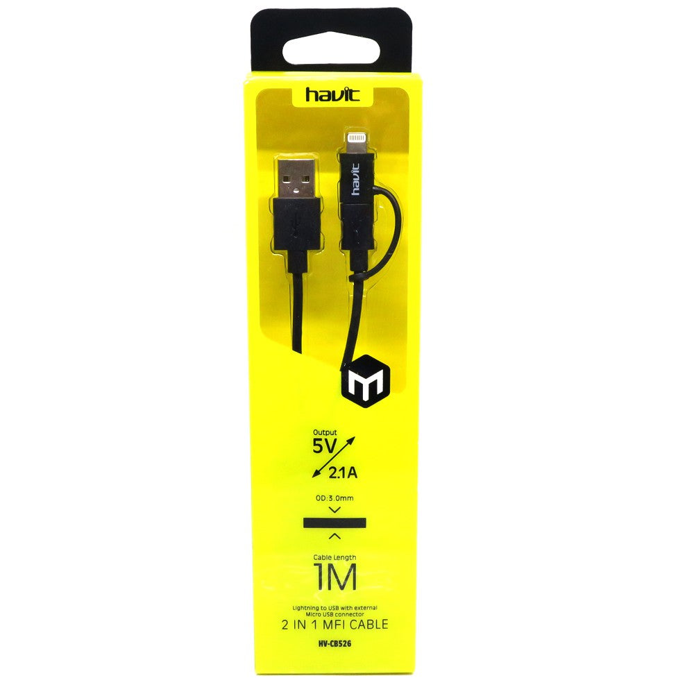 Havit 2 in 1 MFi Cable with Dual Data Charging Wire for fast charging and data transfer
