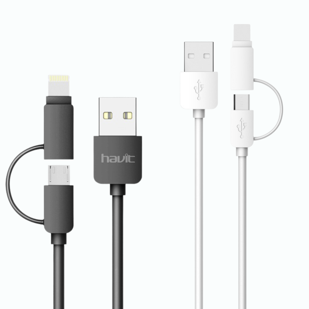 Havit Dual Port Data Cable with USB and Lightning connectors for fast charging and data transfer