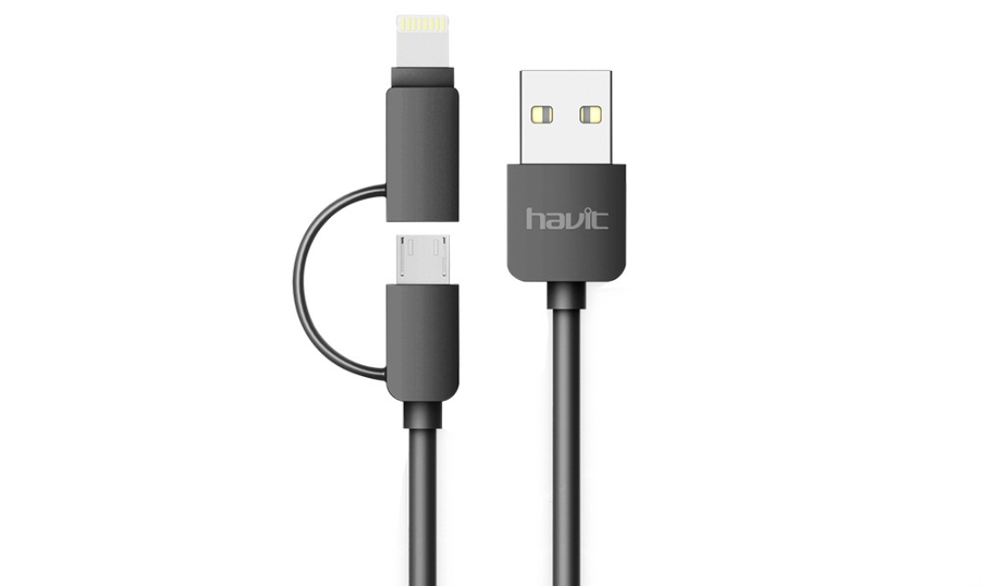Havit Dual Port Data Cable with USB and Micro USB Connectors for Fast Charging and Data Transfer