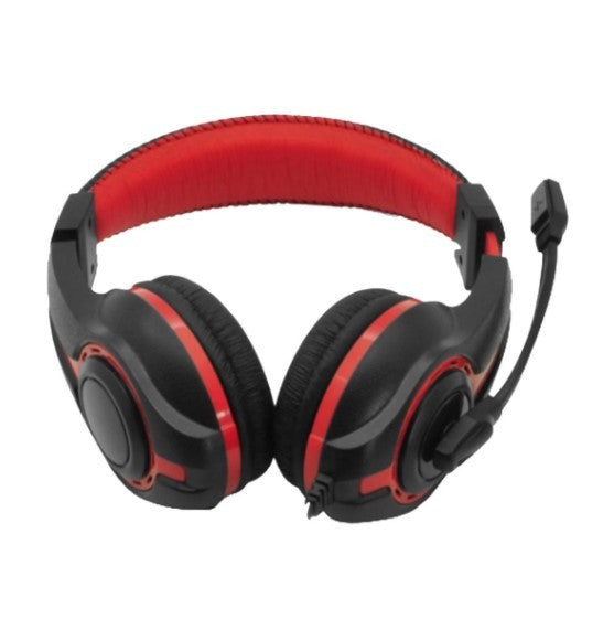 VMIDirect Gaming Headset With Mic featuring padded ear cups and adjustable headband in black and red