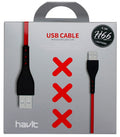 Havit USB Cable with Lightning Cable for fast charging and data transfer in red and black packaging