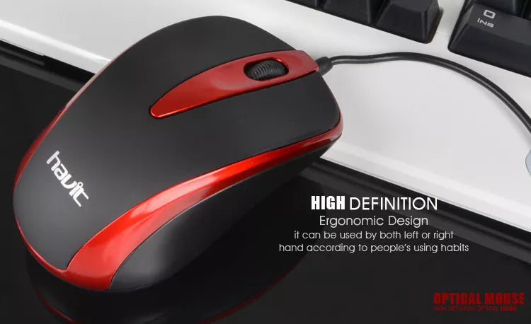 Havit Wired Optical Mouse with Ergonomic Design for Left or Right-Hand Users