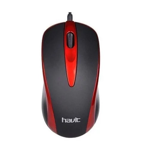 Havit Wired Optical Mouse in Black and Red Design for Comfortable Computer Use