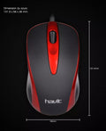 Havit Wired Optical Mouse with Red Accents and Ergonomic Design for Comfortable Use