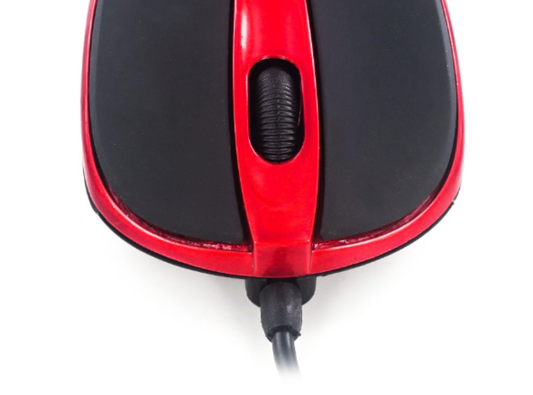 VMIDirect Optical Mouse Wired with Red and Black Design and Smooth Scrolling Wheel