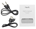 Havit Portable Bluetooth Speaker with user manual and charging cables for easy connectivity