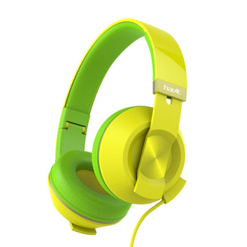 Bright yellow Havit Wired Headphones with cushioned ear pads for comfortable listening