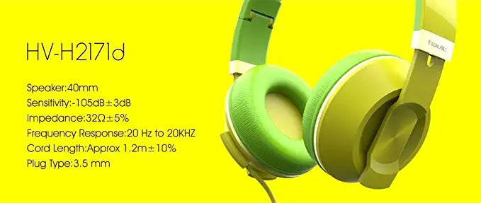 VMIDirect HV-H2171d Wired Headphones in green with 40mm speakers and adjustable headband