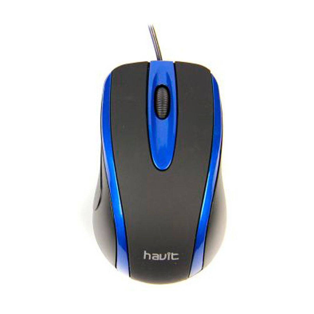 VMIDirect Wired Optical Mouse in black and blue with ergonomic design for comfortable use