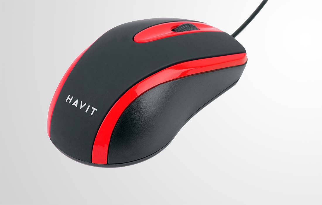 Havit Wired Optical Mouse in Black and Red with Ergonomic Design for Gaming and Office Use