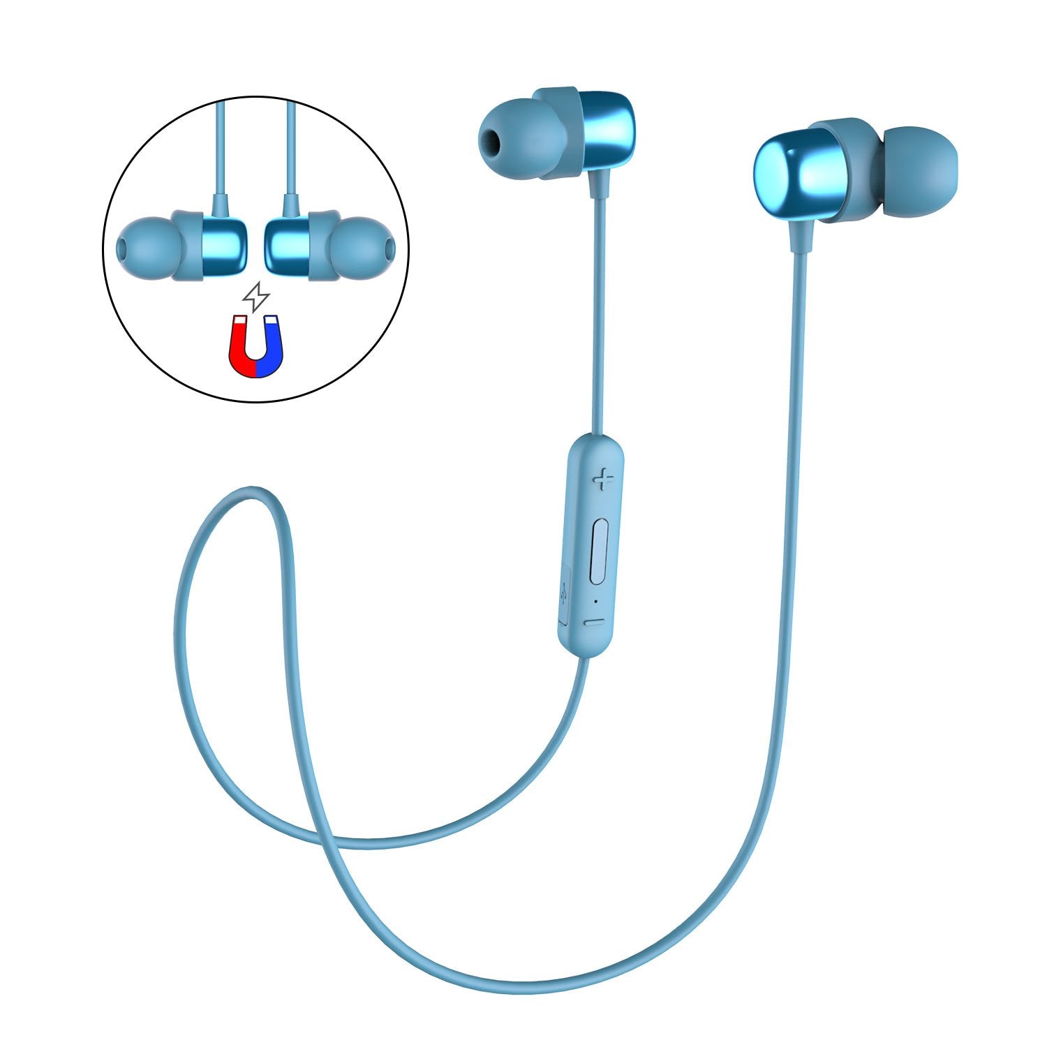 VMIDirect Wireless Bluetooth Earbuds in Light Blue with Magnetic Design and Inline Controls