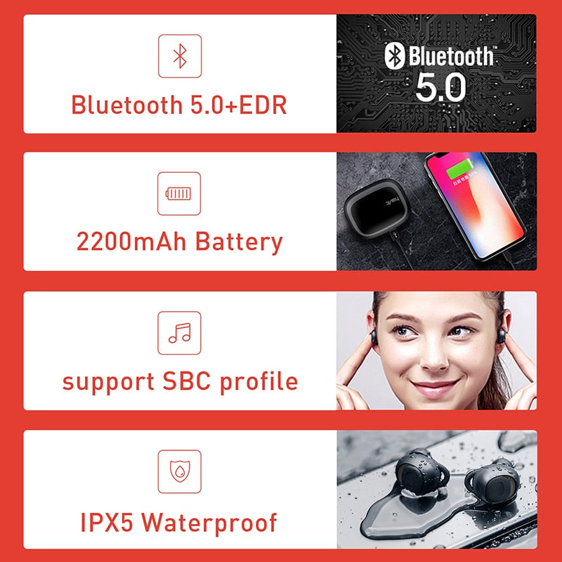 VMIDirect Wireless Earbuds with Bluetooth 5.0, 2200mAh Battery and IPX5 Waterproof Rating