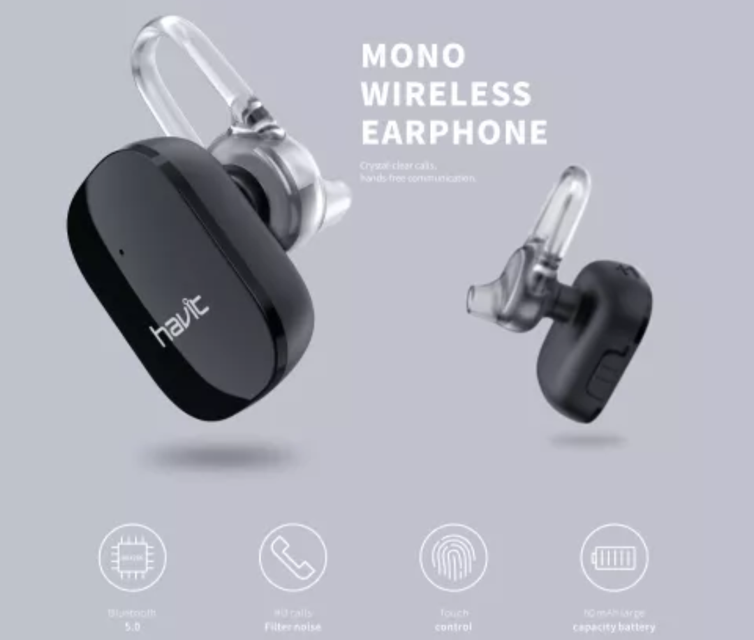 Mono Wireless Earphone with Bluetooth 5.0 and touch control for clear calls and hands-free communication