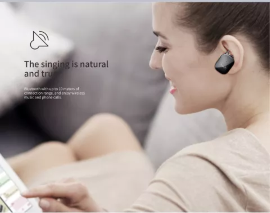 VMIDirect Wireless Earphone in use, providing natural sound for music and phone calls.