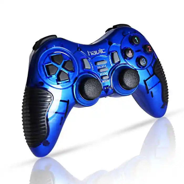 VMIDirect Wireless Gamepad in blue with dual analog sticks and ergonomic grips for comfortable gaming