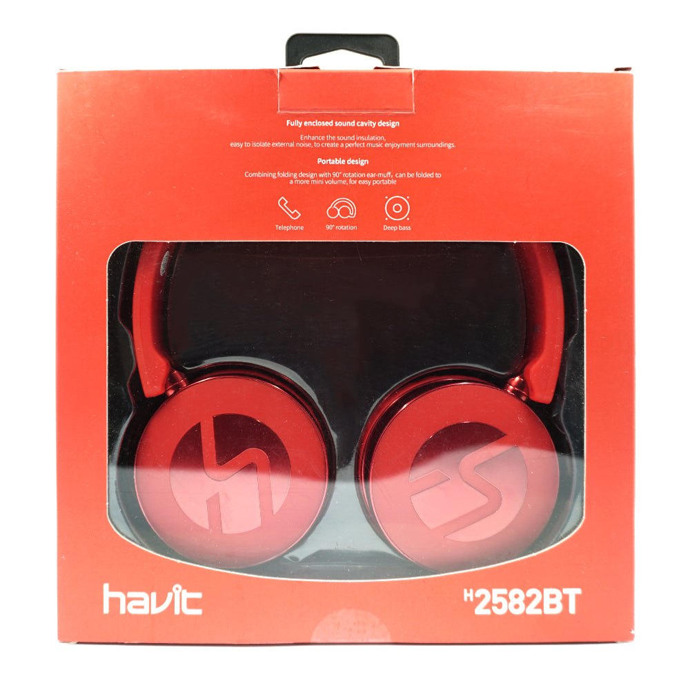 Havit H2582BT Wireless Headphones in Red with Portable Design and Enhanced Sound Quality