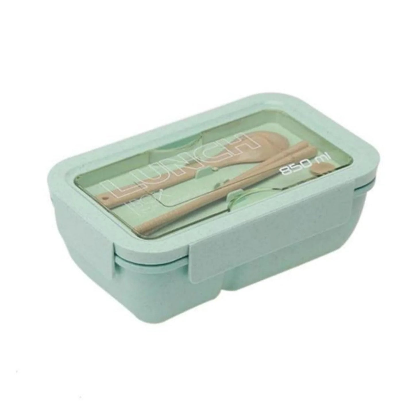 Wheat straw microwave safe student rectangular buckle sealed portable lunch box 850ml with cutlery