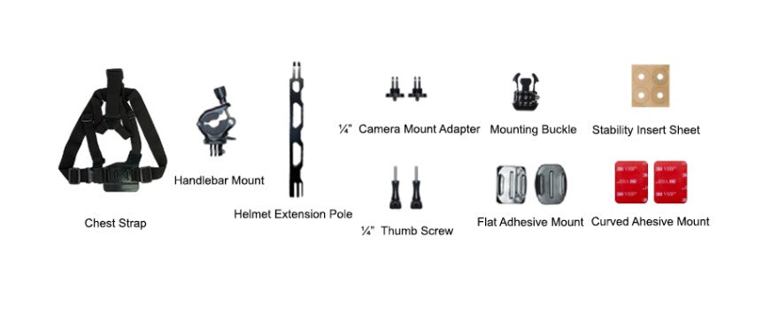 Insta360 Bike Bundle Kit includes helmet mounts, chest strap, selfie stick, and handlebar mount for cyclists