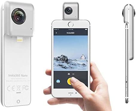 Insta360 Nano Panoramic Camera attached to smartphone for capturing 360-degree images