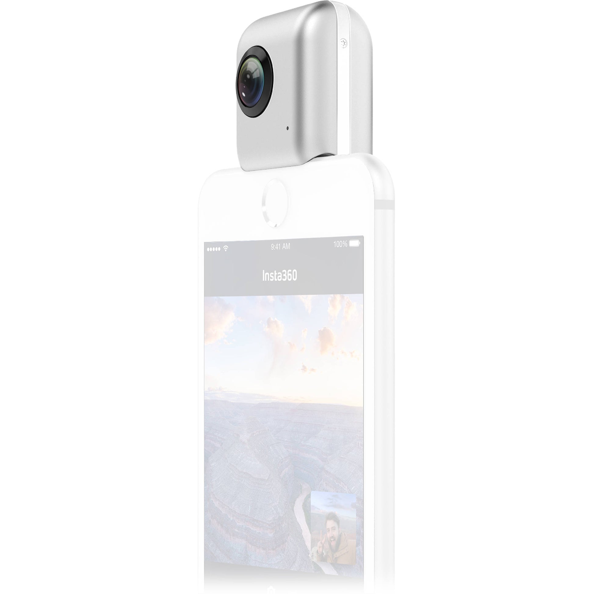 Insta360 Panoramic Camera mounted on a smartphone for capturing 360-degree photos and videos