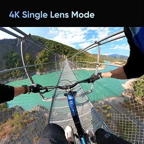 VMIDirect Waterproof Action Camera capturing a cyclist on a bridge with 4K Single Lens Mode