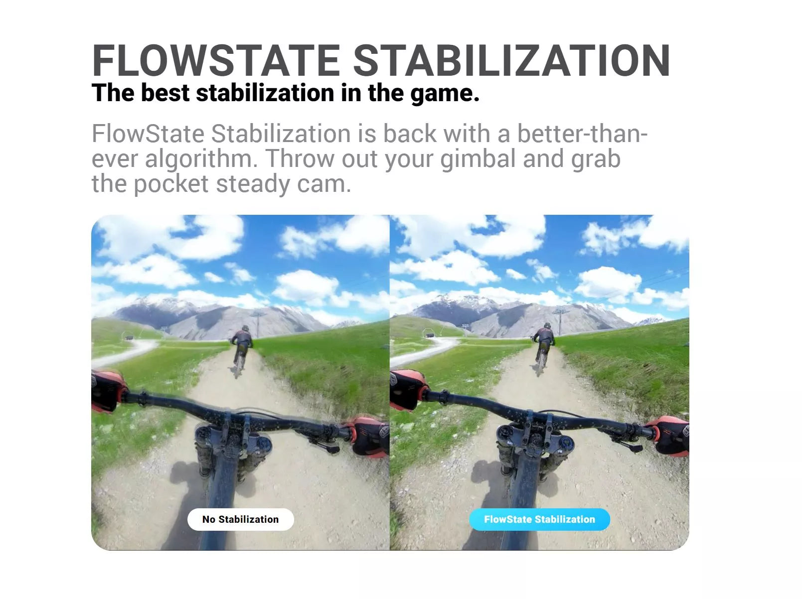 VMIDirect Waterproof Motovlogging Steady Cam showcasing FlowState stabilization benefits on a biking trail