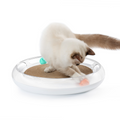 VMIDirect interactive cat scratch pad with circular design and colorful balls entertaining a cat