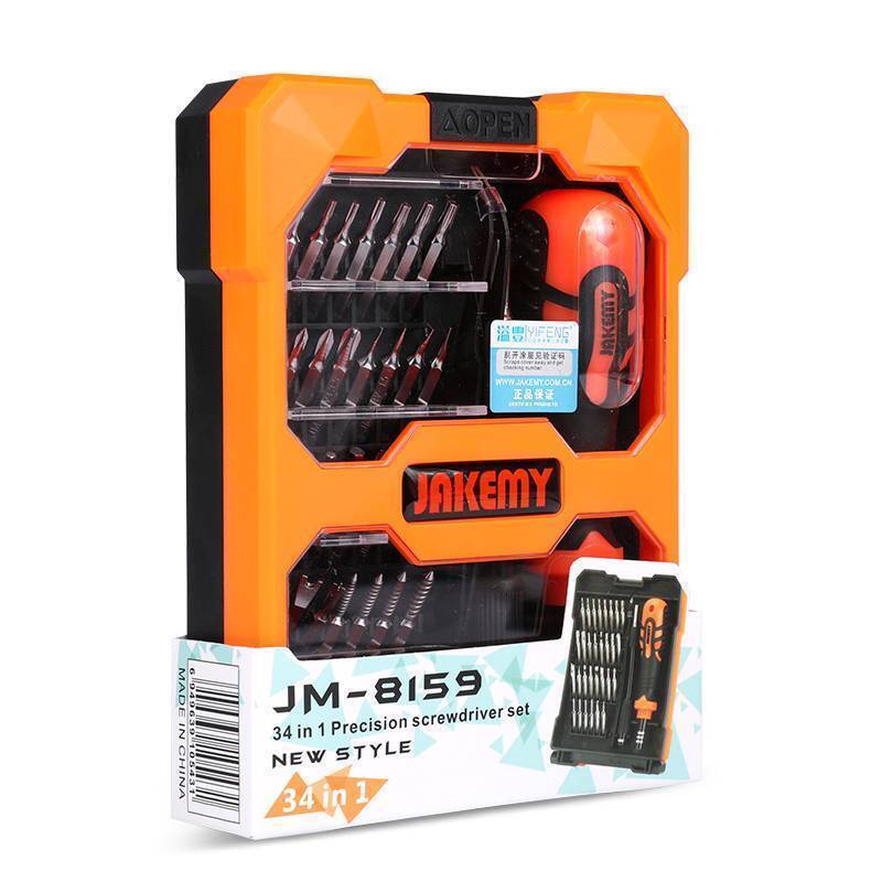 34-in-1 Precision Screwdriver Set for Electronics in an orange storage case