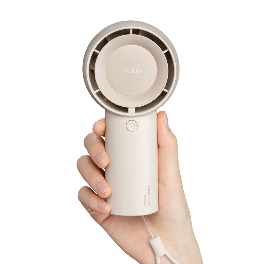 Three JISULIFE FA43 Portable Handheld Fans in green beige and white colors by VMIDirect