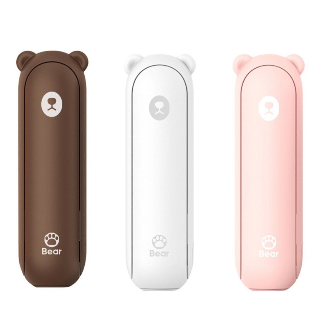 VMIDirect portable mini fan power bank in brown white and pink with bear design handheld fans