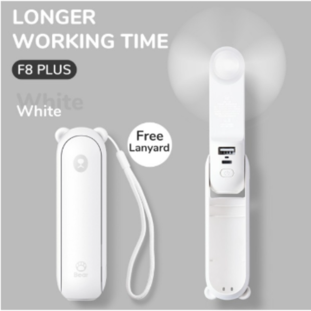 VMIDirect white handheld portable mini fan power bank with free lanyard and longer working time