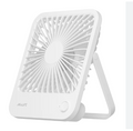 white USB rechargeable desk fan with compact square design and adjustable stand