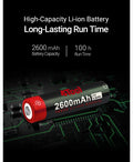 High-capacity 2600mAh Li-ion battery for LED Flashlight Type-C Rechargeable with 100 hours run time