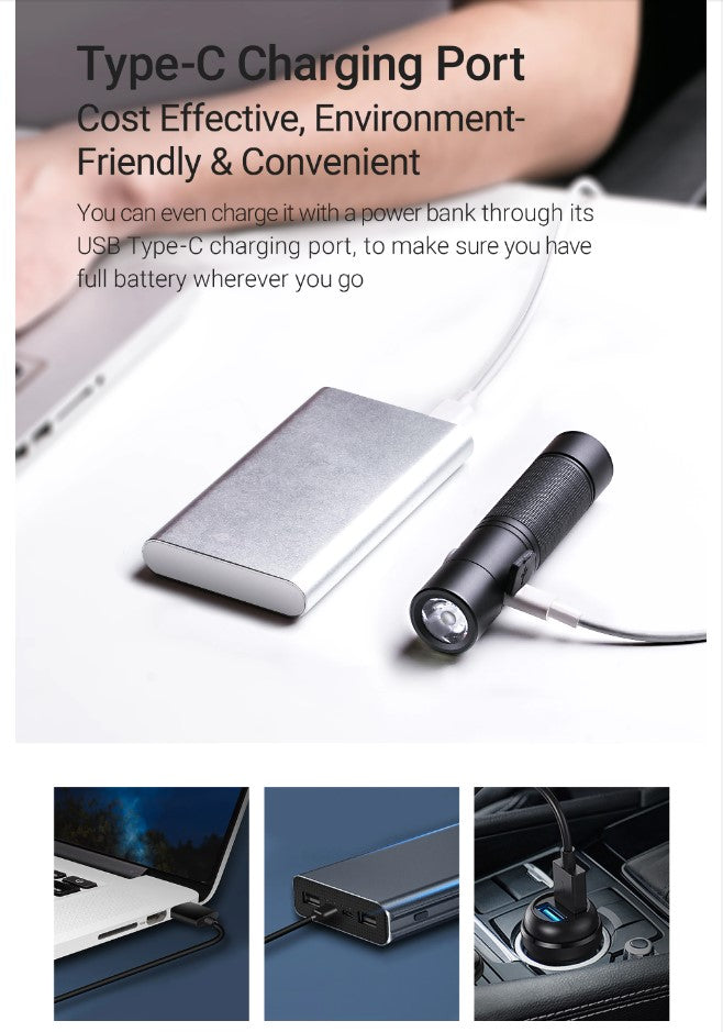 VMIDirect LED Flashlight Type-C Rechargeable with Type-C charging port for convenient power options
