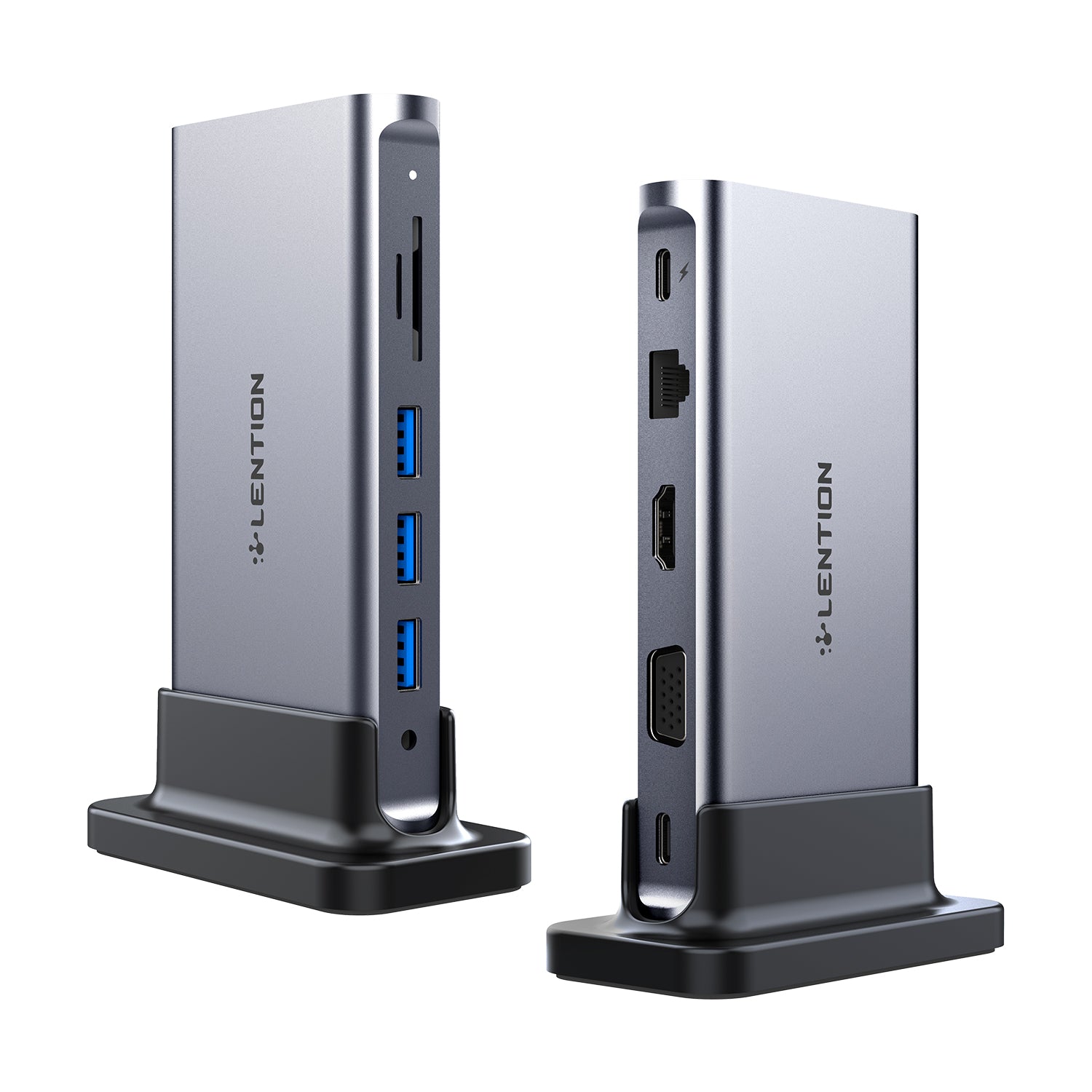 LENTION 10-in-1 USB C hub featuring multiple ports and a sleek design for versatile connectivity