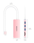 LENTION C15 Adapter for Samsung Galaxy Book in pink with multiple USB ports and a card reader