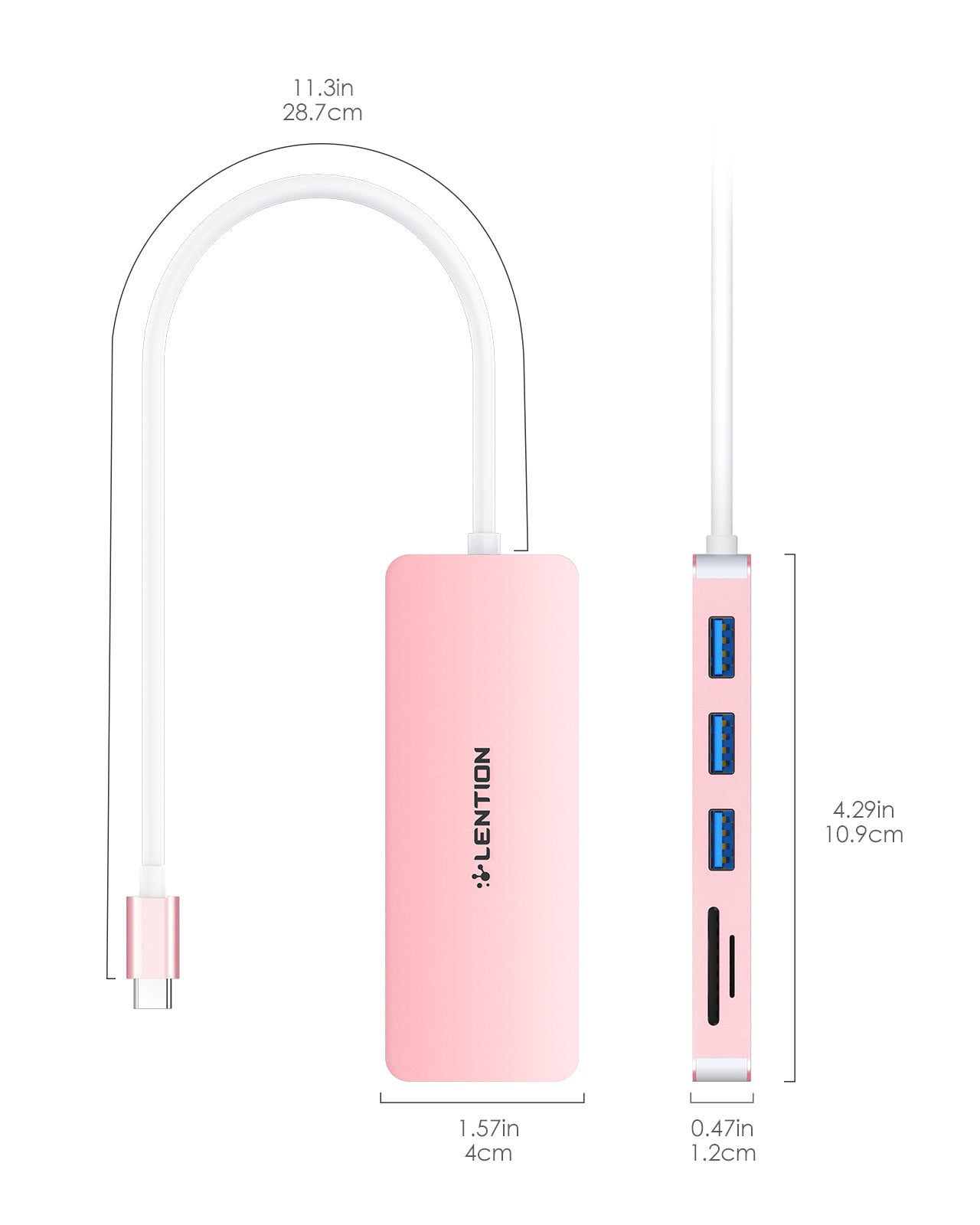 LENTION C15 Adapter for Samsung Galaxy Book in pink with multiple USB ports and a card reader