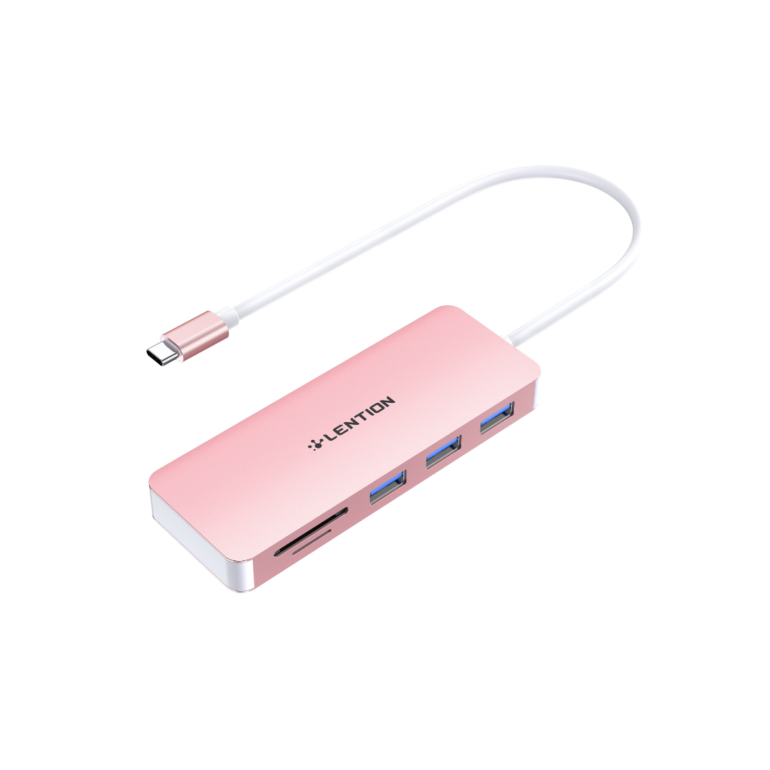 LENTION C15 Adapter for Samsung Galaxy Book in pink with USB ports and card reader